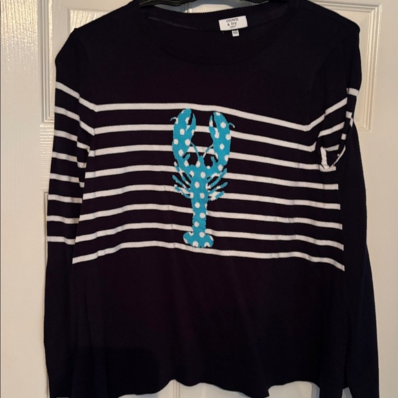 Navy Striped Sweater with Lobster Design - Picture 1 of 1